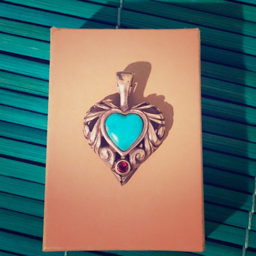 Sterling Silver Turquoise Heart Pendant w/ Garnet